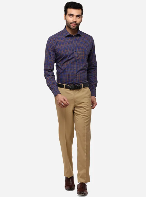 Khaki Solid Slim Fit Formal Trouser | Metal