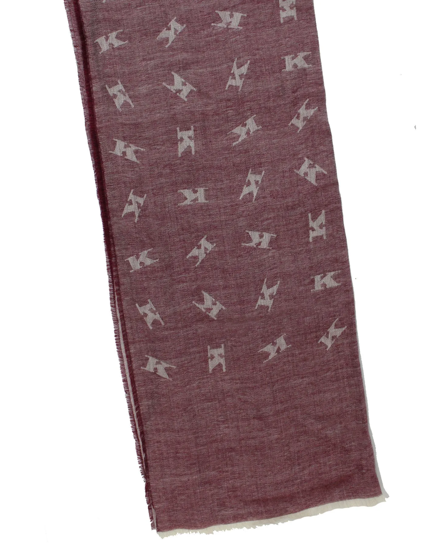 Kiton Scarf Maroon Gray K Logo Design - Wool Silk Shawl