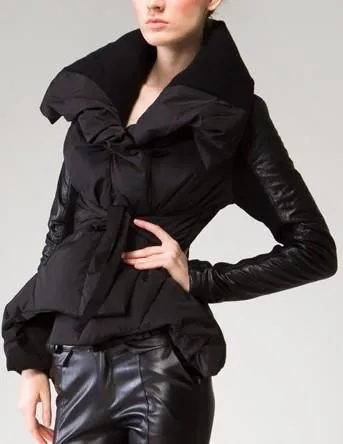 Large Collar Puffer Down Jacket in Black