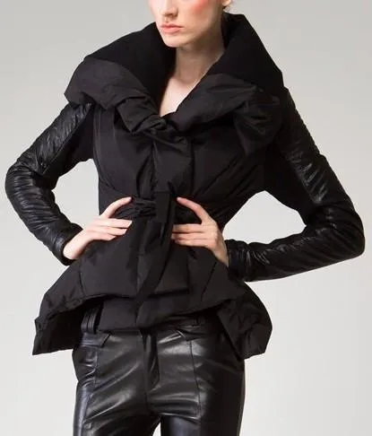 Large Collar Puffer Down Jacket in Black