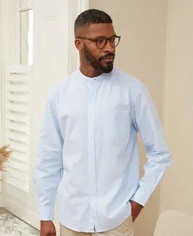 Light Blue Linen Cotton Grandad Collar Shirt