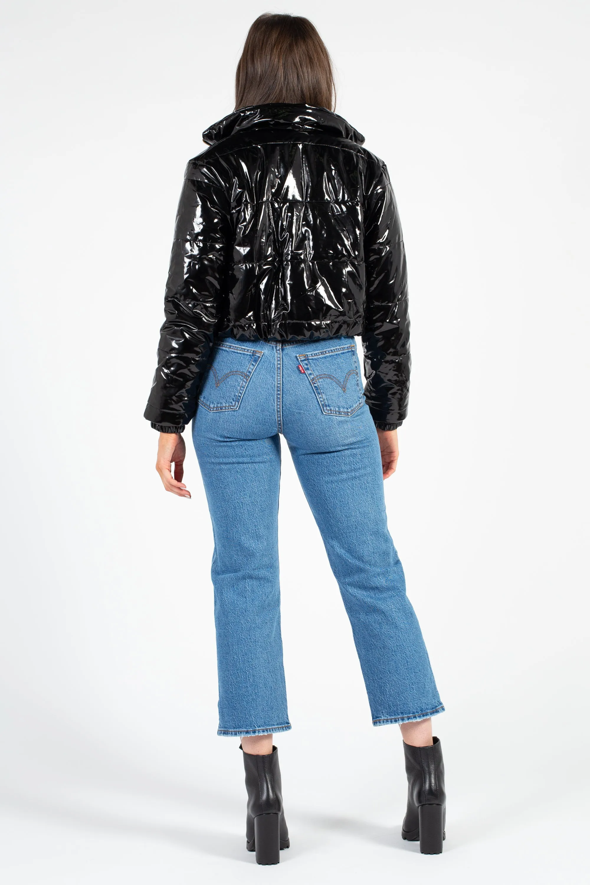 Lola Patent Bomber Puffer Jacket