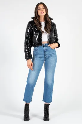 Lola Patent Bomber Puffer Jacket