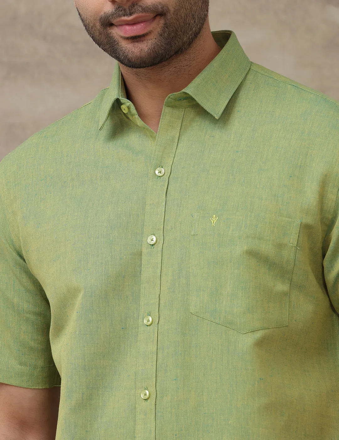 Men Linen Cotton Shirt Yellowish Green LF9