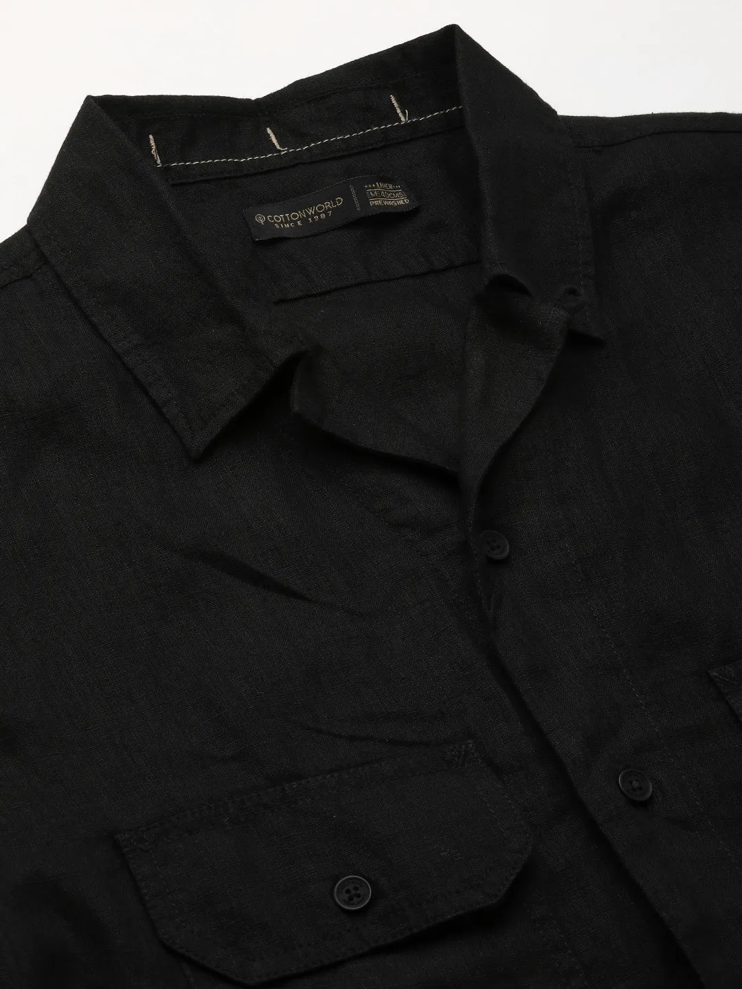 Men's Black 100% Linen Regular Fit Shirt