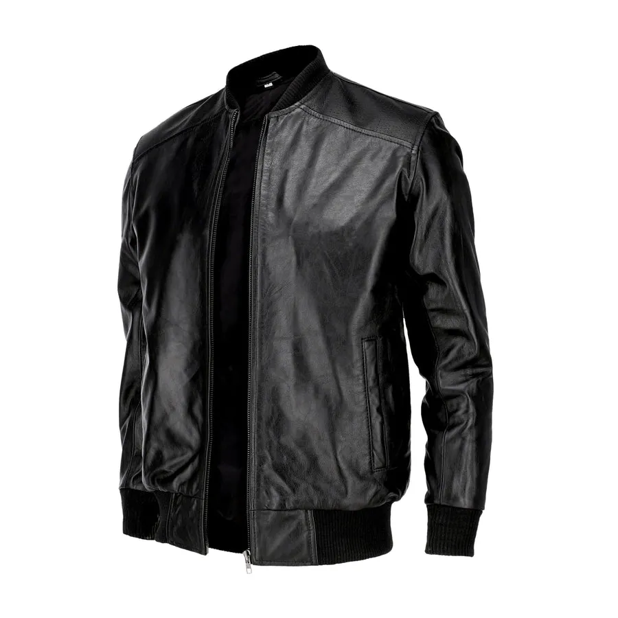 Mens Black Pure Cow Leather  Bomber Jacket