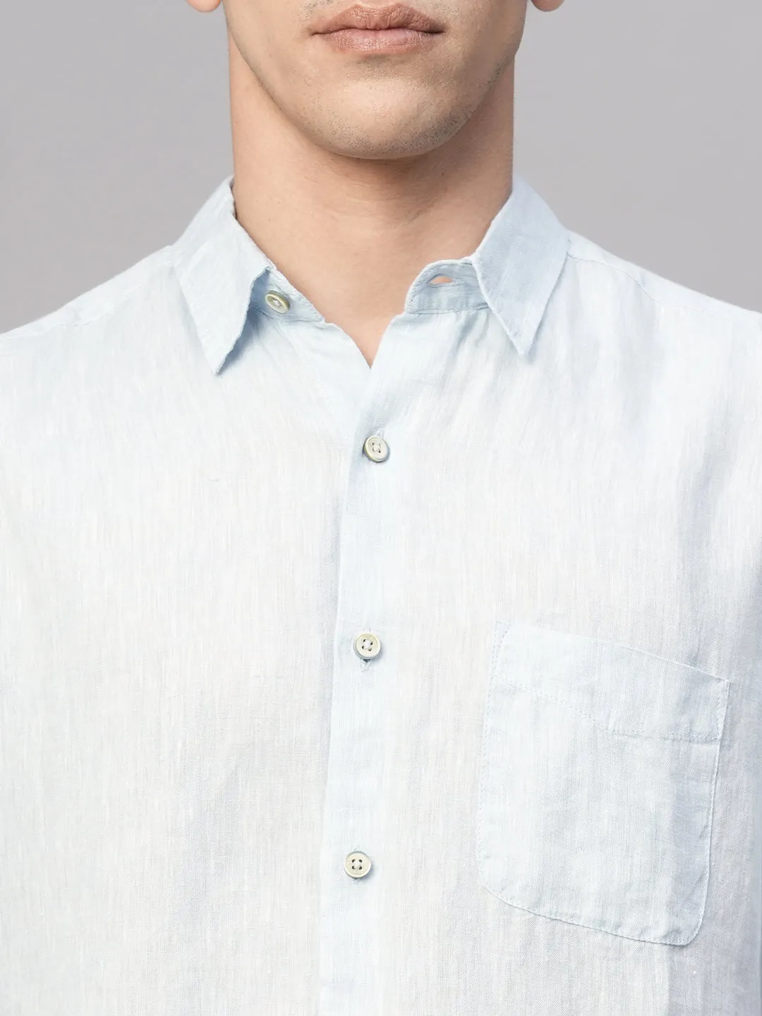 Men's Blue 100% Linen Regular Fit Shirt