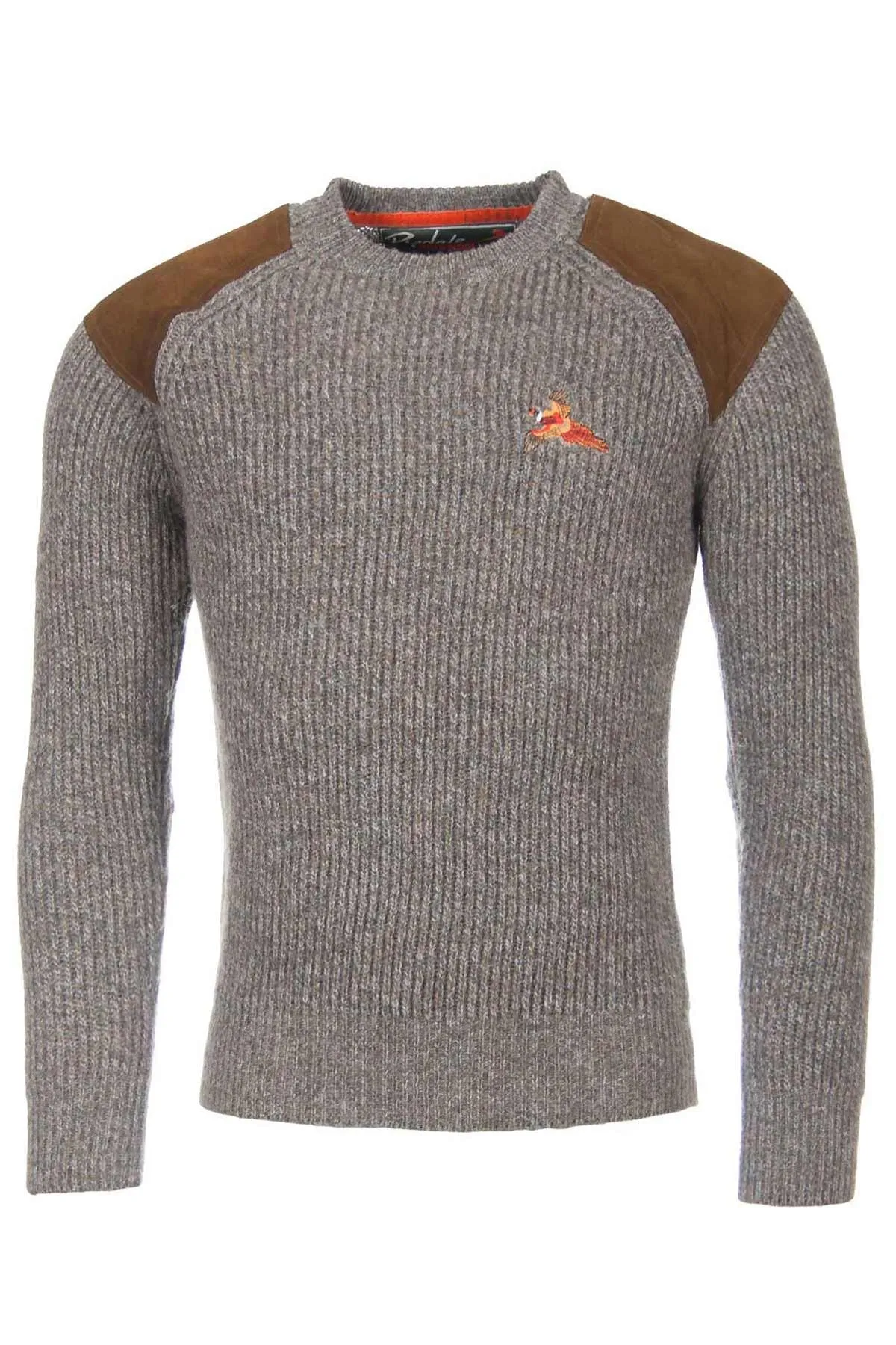 Men's Chunky Crew Neck Shooting Jumper With Elbow Patches