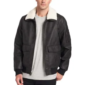 Men's Leather Sherpa Collar Aviator Bomber Jacket