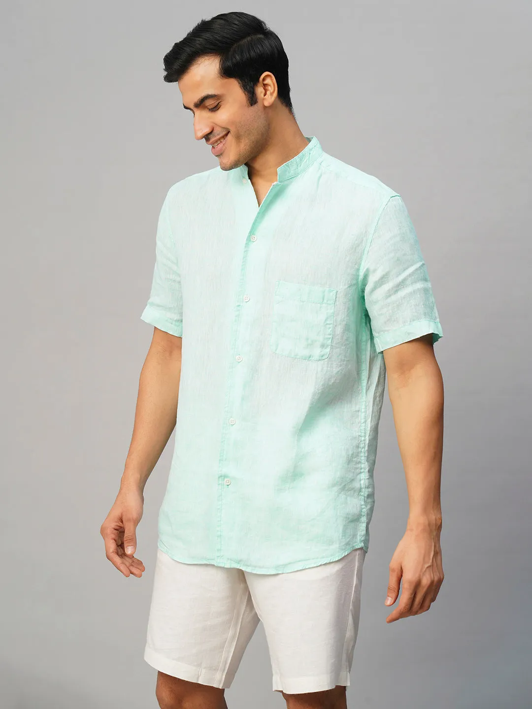 Men's Mint 100% Linen Regular Fit Shirt