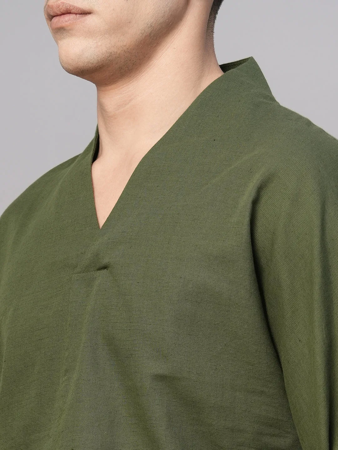 Men's Olive Cotton Linen Regular Fit Shirt