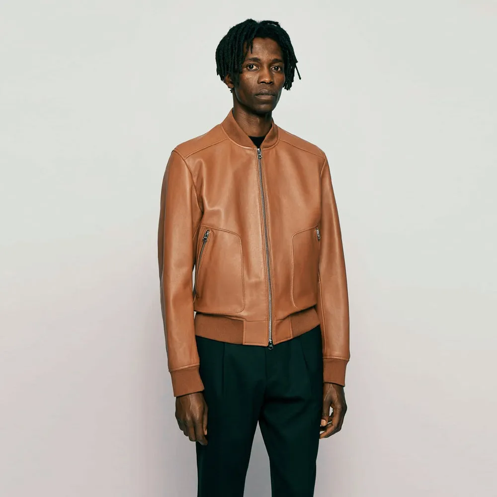 Men’s Tan Brown Leather Bomber Jacket