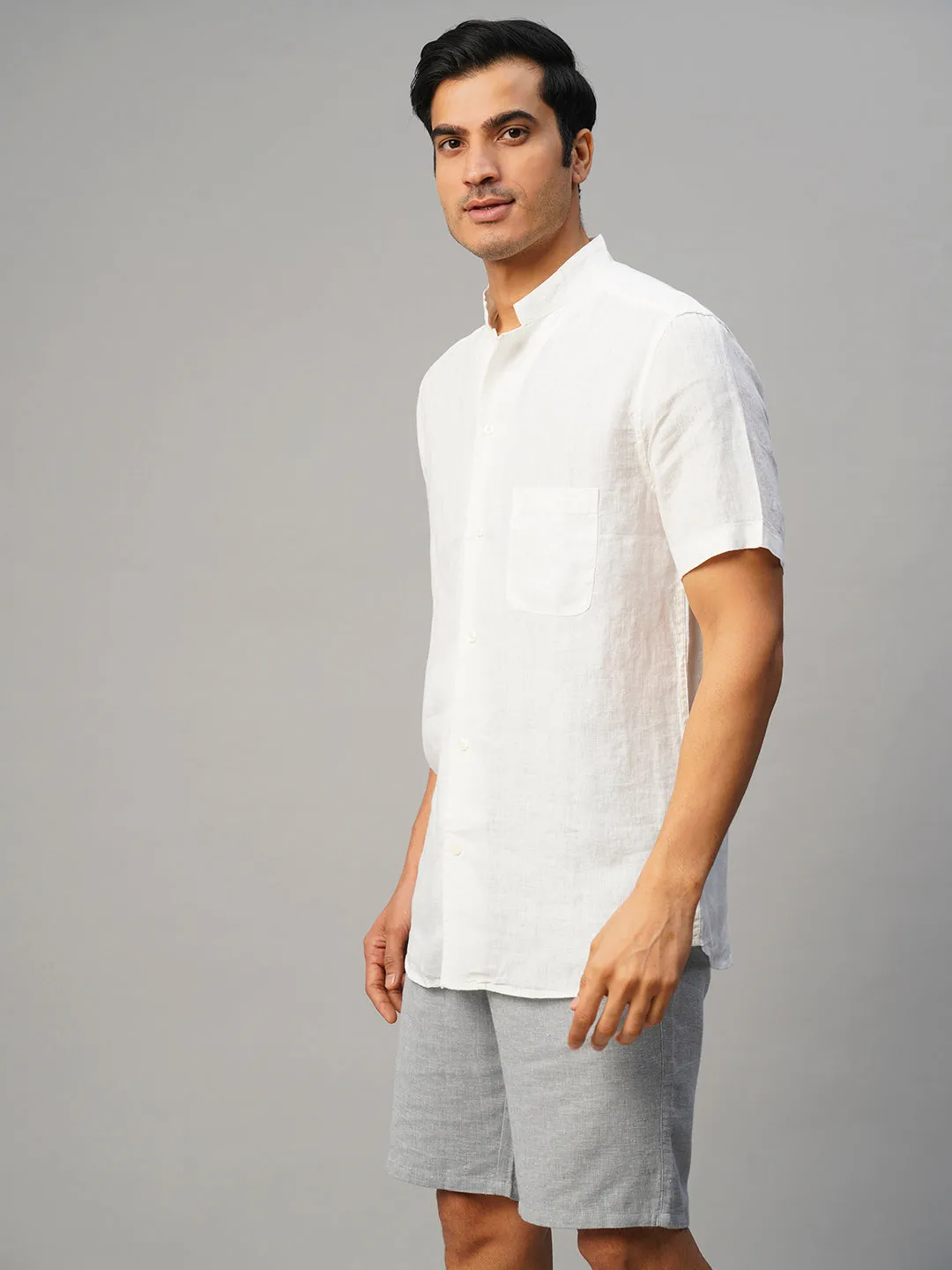 Men's White 100% Linen Regular Fit Shirt