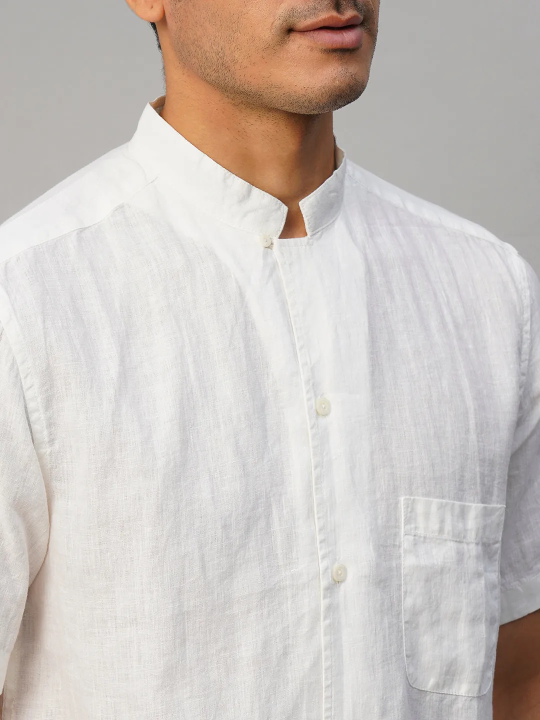 Men's White 100% Linen Regular Fit Shirt