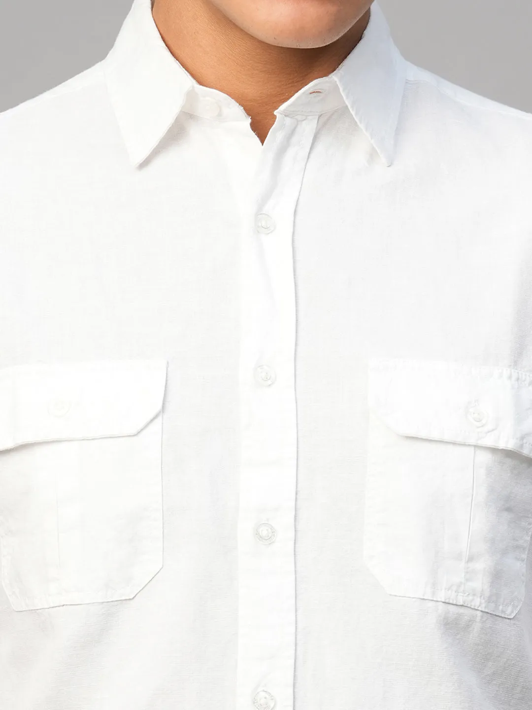 Men's White Linen Cotton Regular Fit Shirt