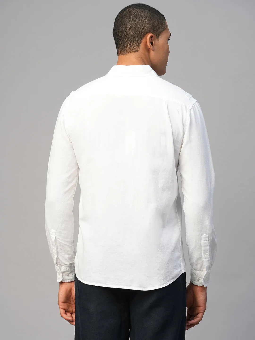 Men's White Linen Cotton Regular Fit Shirt