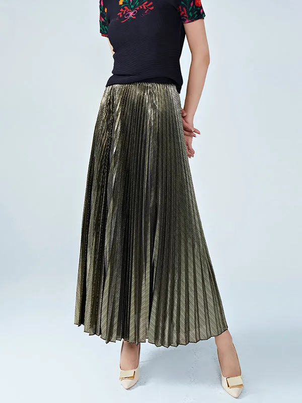 Metallic Pleated Loose Skirts Bottoms