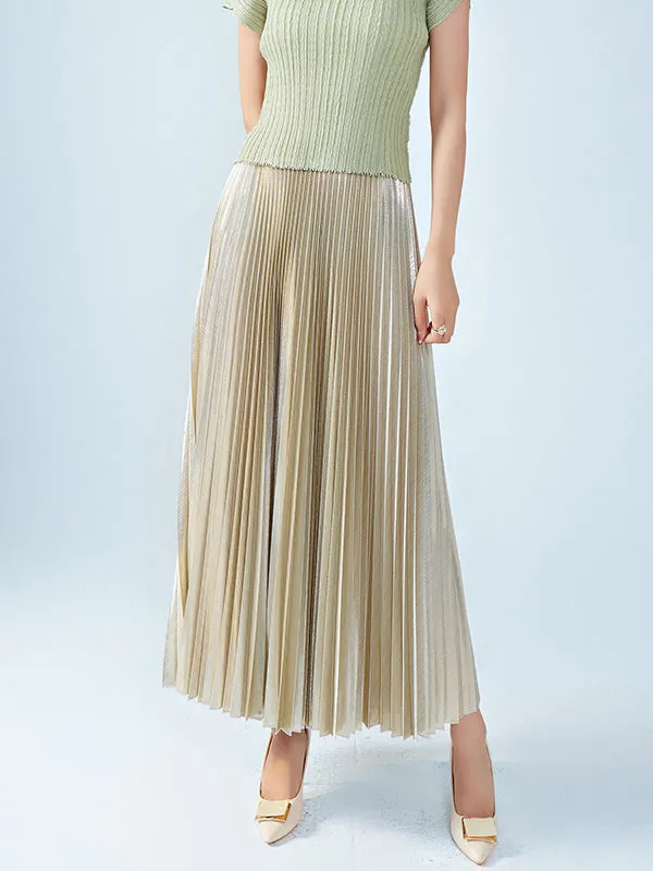 Metallic Pleated Loose Skirts Bottoms