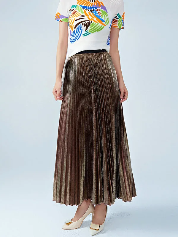 Metallic Pleated Loose Skirts Bottoms