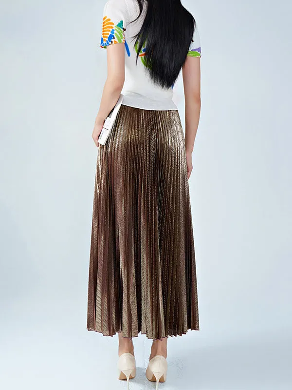 Metallic Pleated Loose Skirts Bottoms