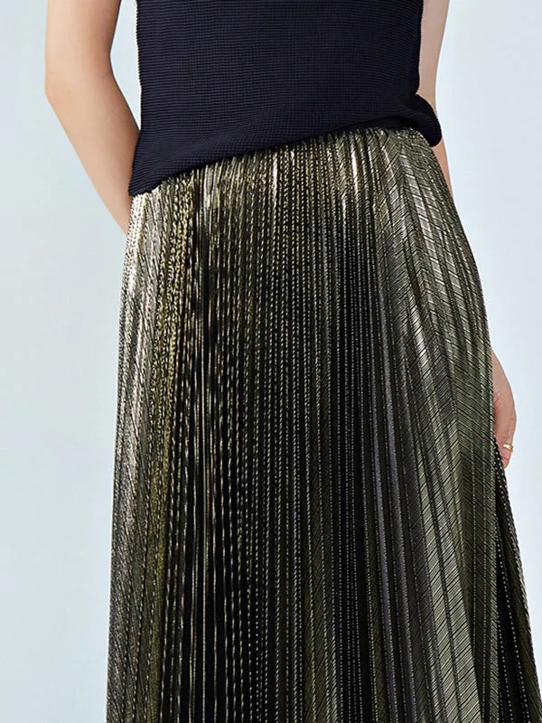 Metallic Pleated Loose Skirts Bottoms