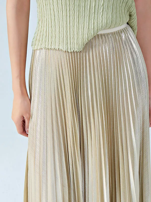 Metallic Pleated Loose Skirts Bottoms