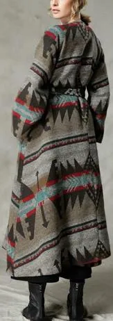 Native Print Long Wool Coat