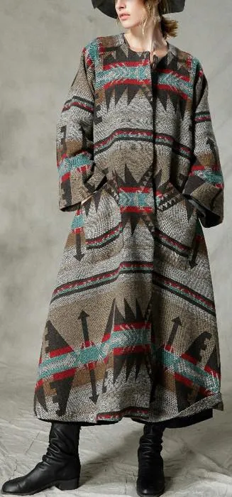 Native Print Long Wool Coat