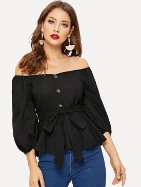 Off Shoulder Tie Wast Peplum Top