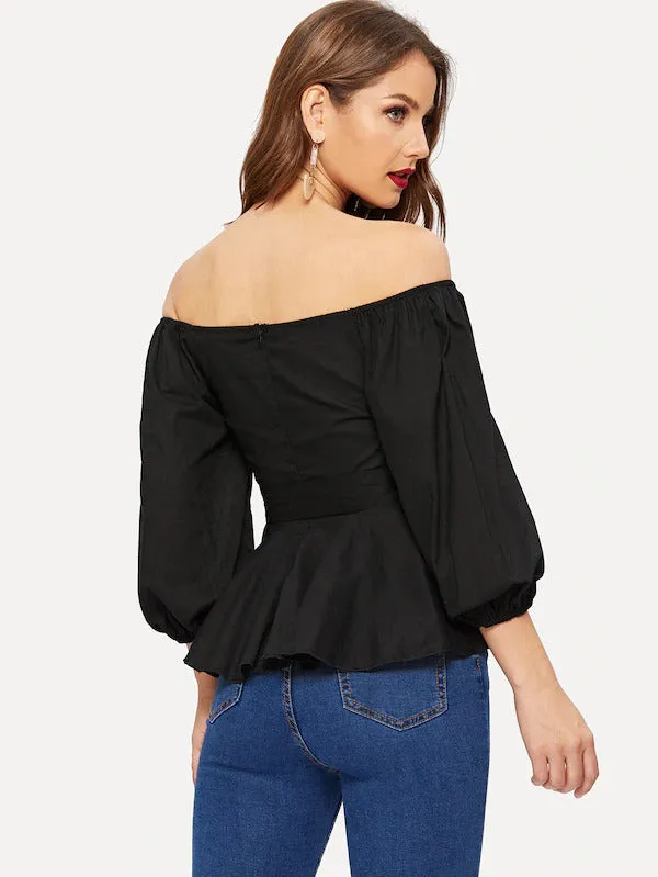 Off Shoulder Tie Wast Peplum Top