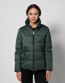 Olive Green Hooded Bomber Puffer Jacket