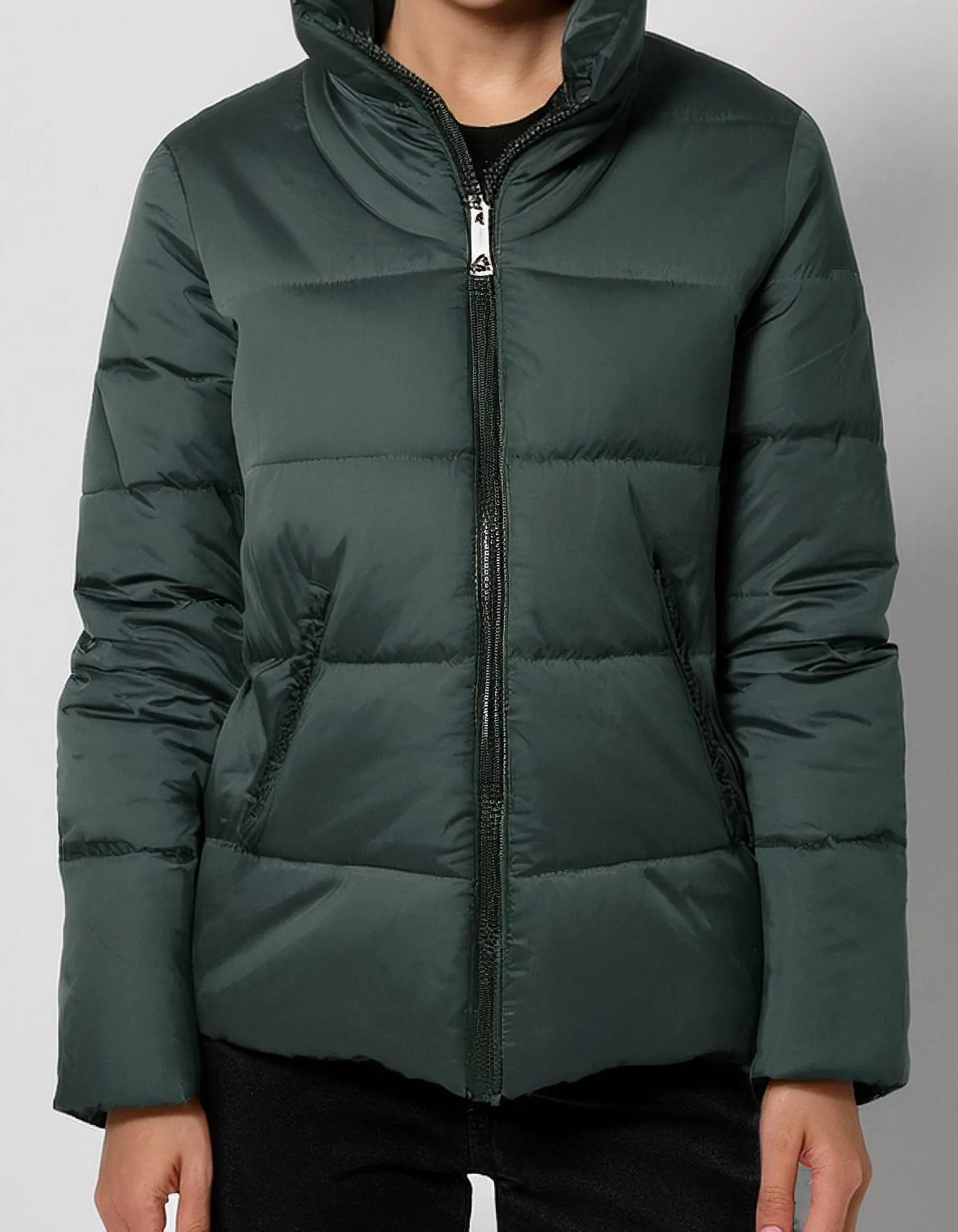 Olive Green Hooded Bomber Puffer Jacket