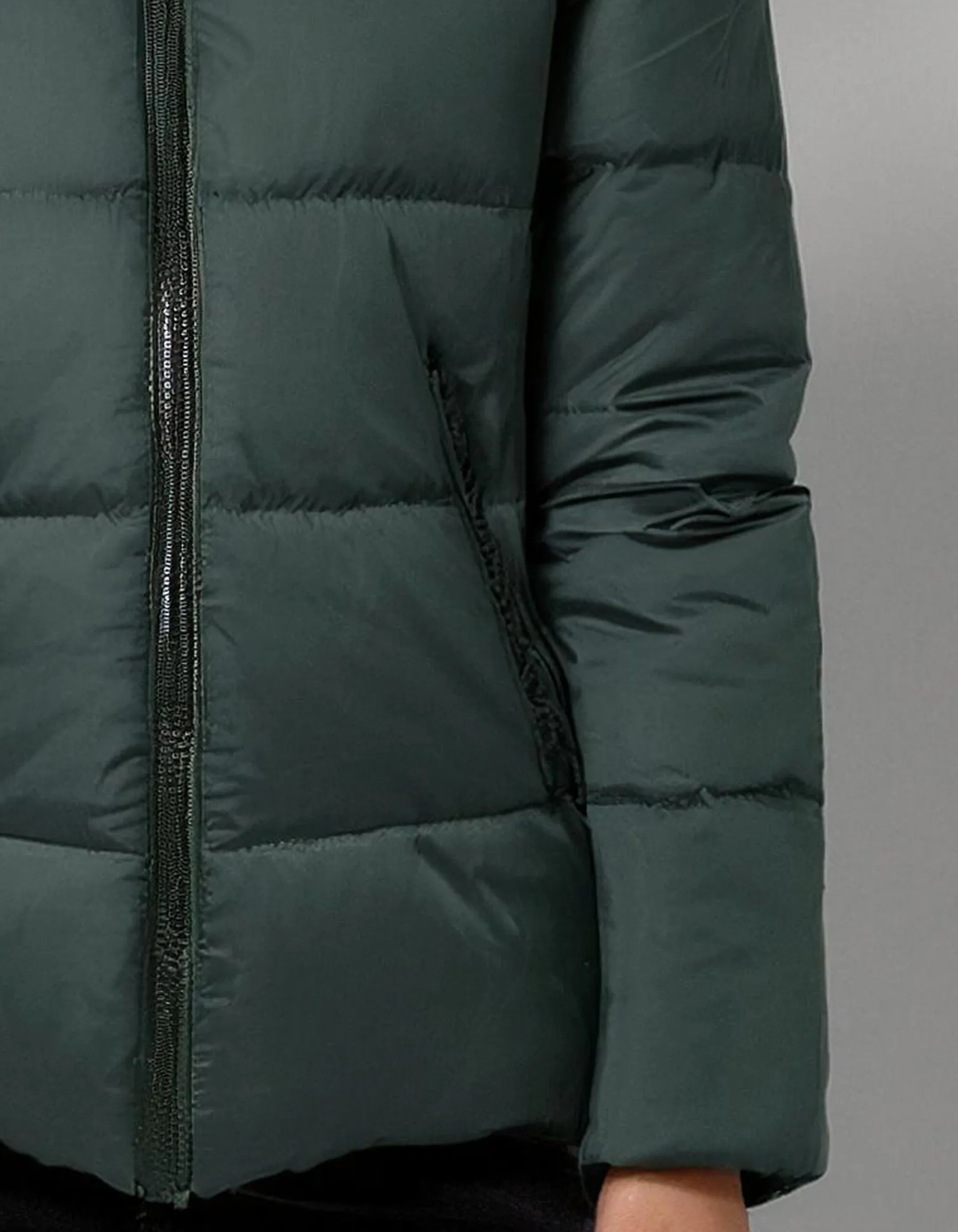 Olive Green Hooded Bomber Puffer Jacket