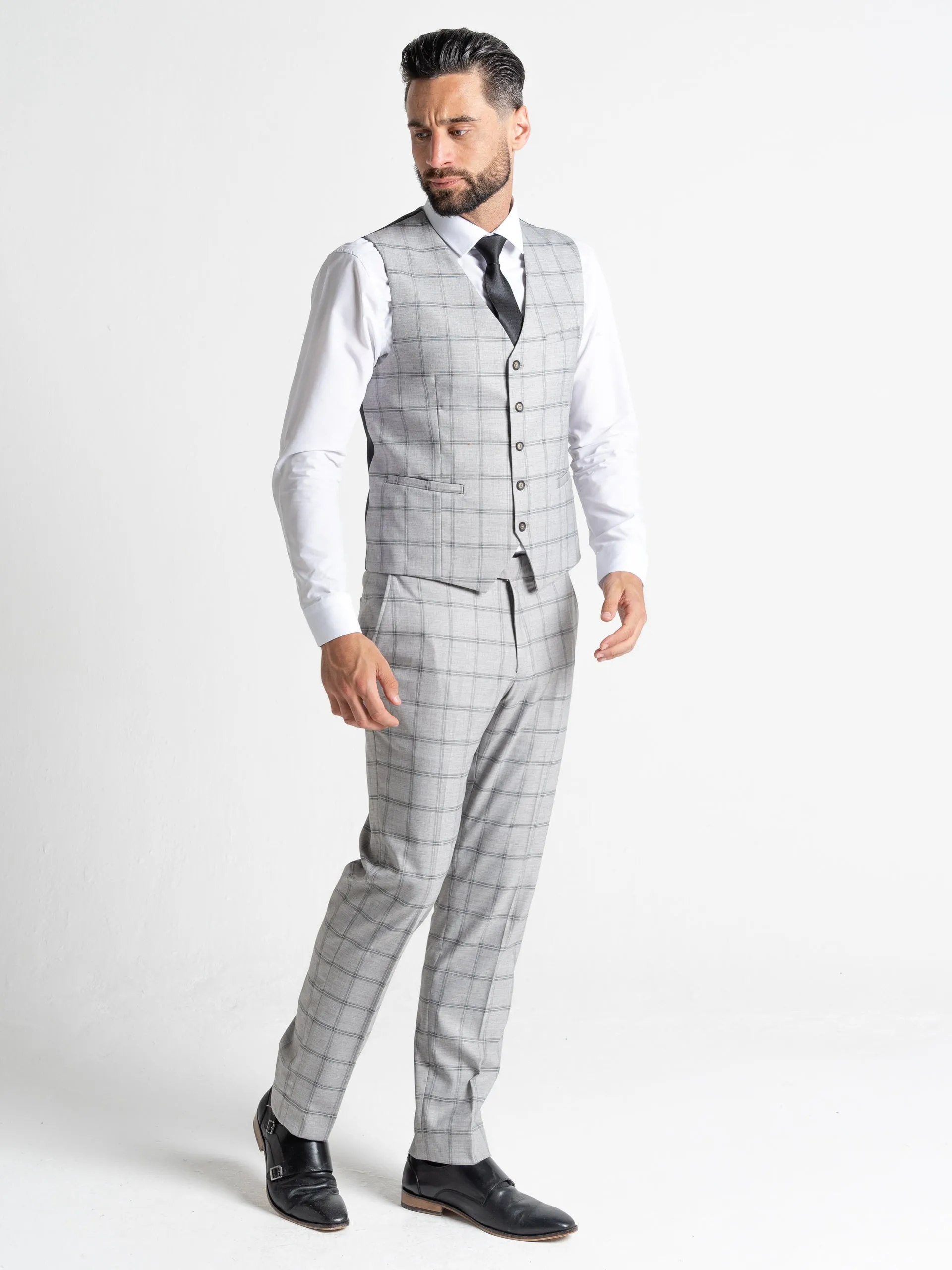 OXFORD SOFT GREY WITH BLACK CHECKS DETAILING