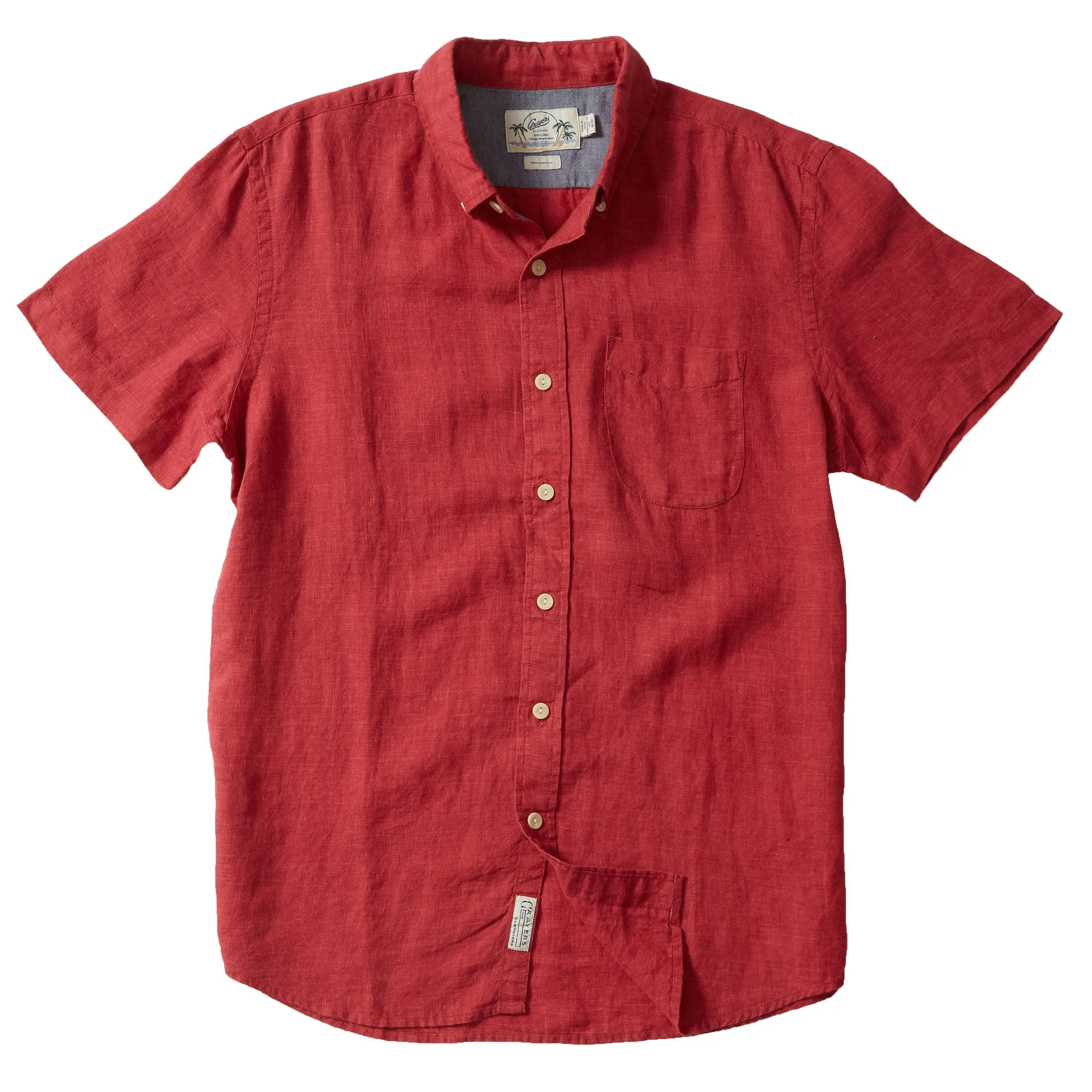 Paloma Sun Washed Linen Short Sleeve Shirt - Red