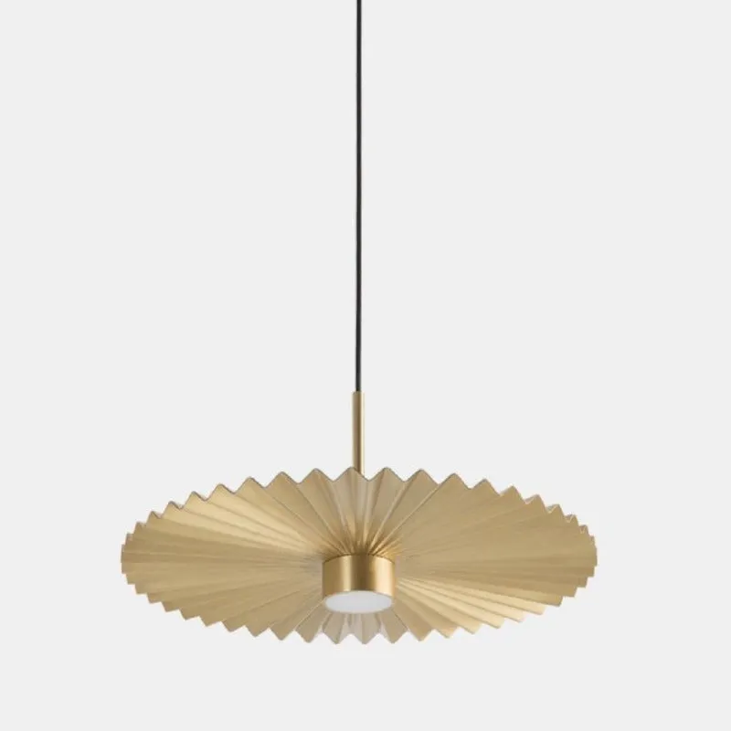 Pleated Brass Pendant Light