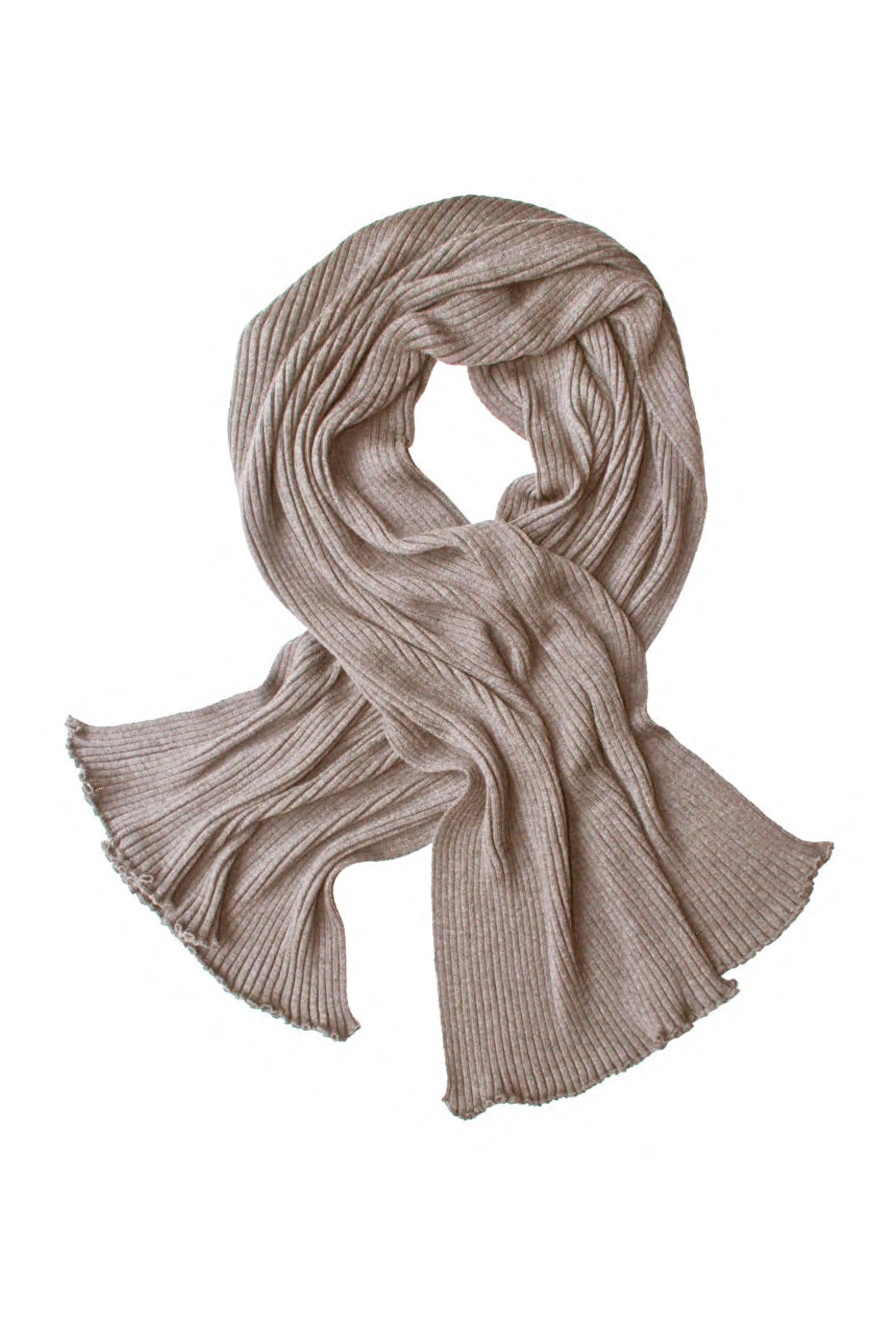 Pleated Merino Wool Scarf XL in Melange Brown Color