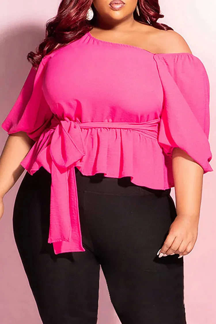 Plus Size Chiffon Tie Off-Shoulder Ruffle Tops