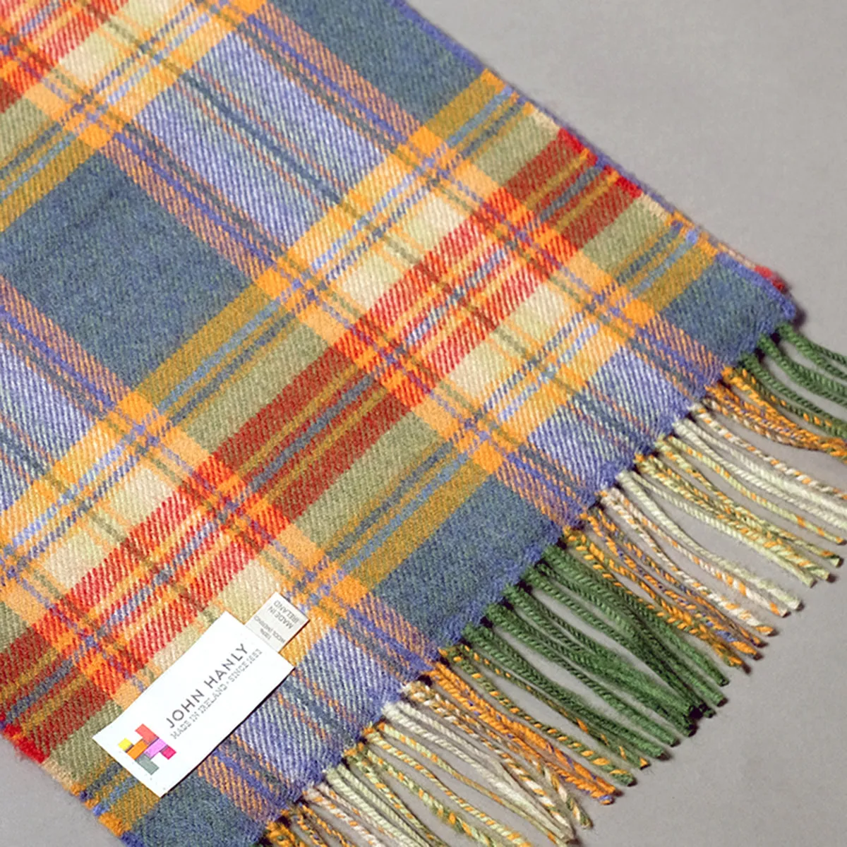 Pure merino wool scarf in petrol and orange check