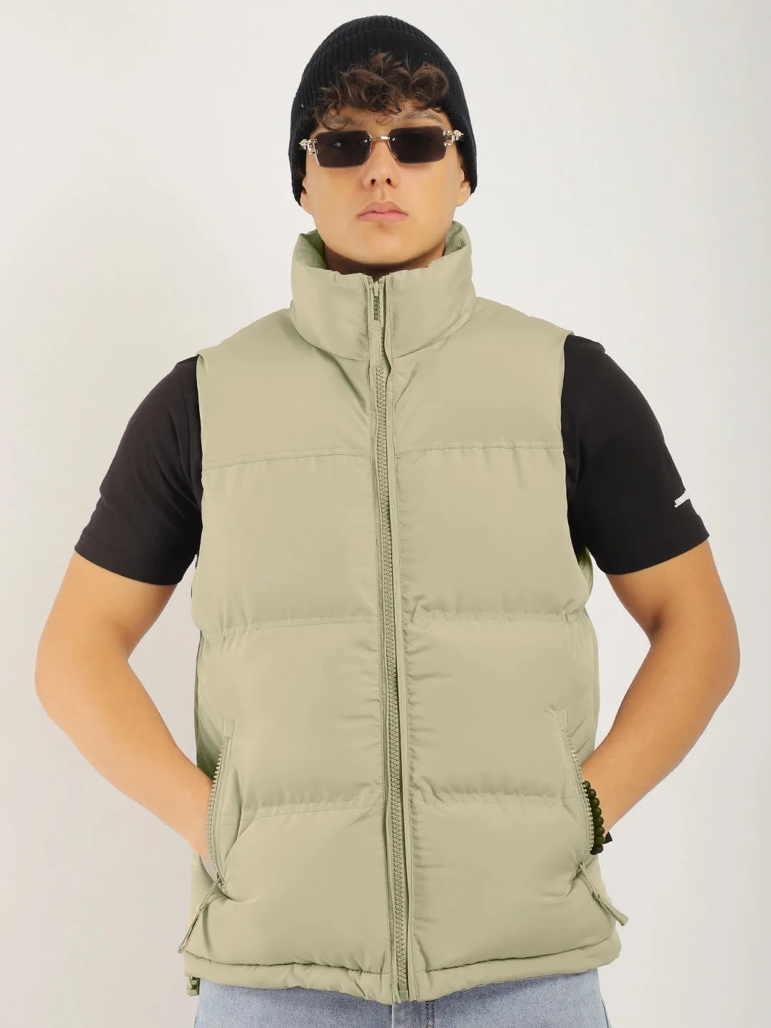 Quilted Gilet Cut Sleeves Light Umber Brown Puffer Jacket