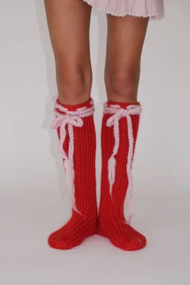 Red Knee High Chunky Knit Socks (Sample)