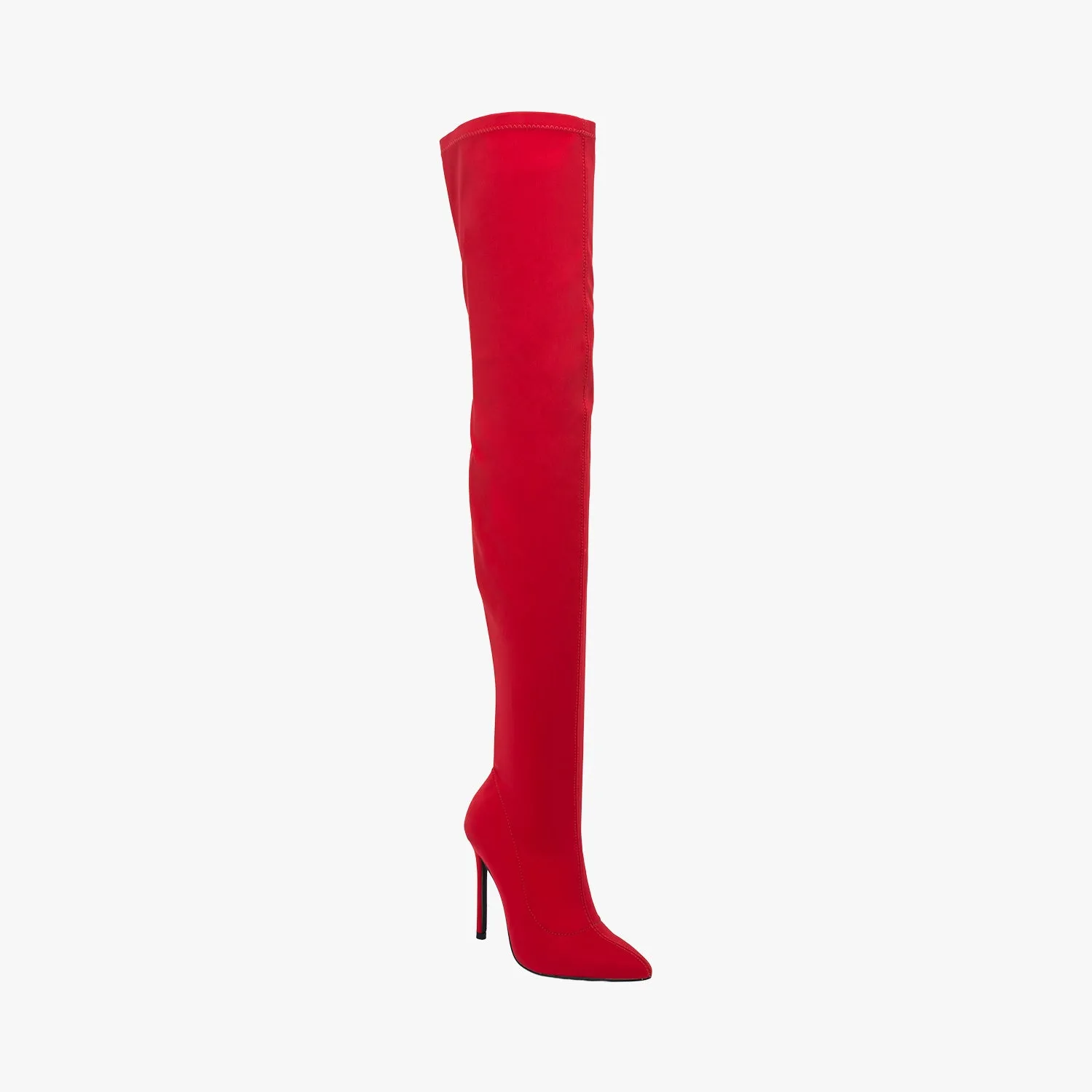 Red Lycra Pointed Toe Toe Thigh High Boot