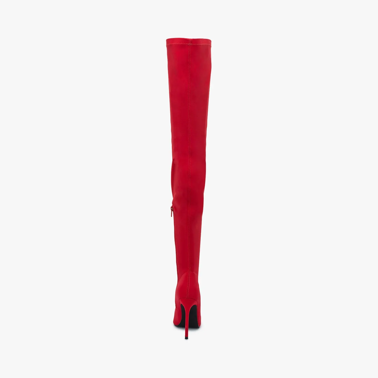 Red Lycra Pointed Toe Toe Thigh High Boot