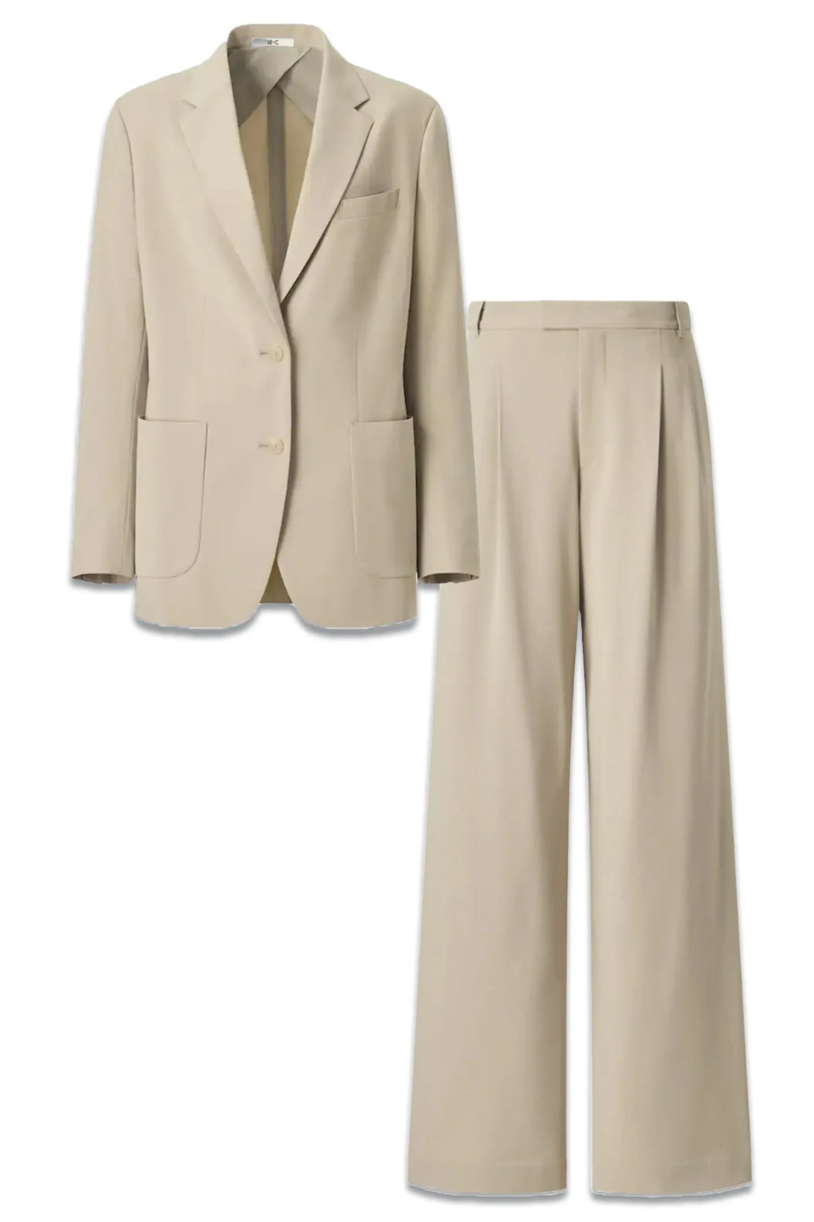 Relaxed Fit Tailored Blazer Jacket & Pleated Wide Straight Leg Trousers