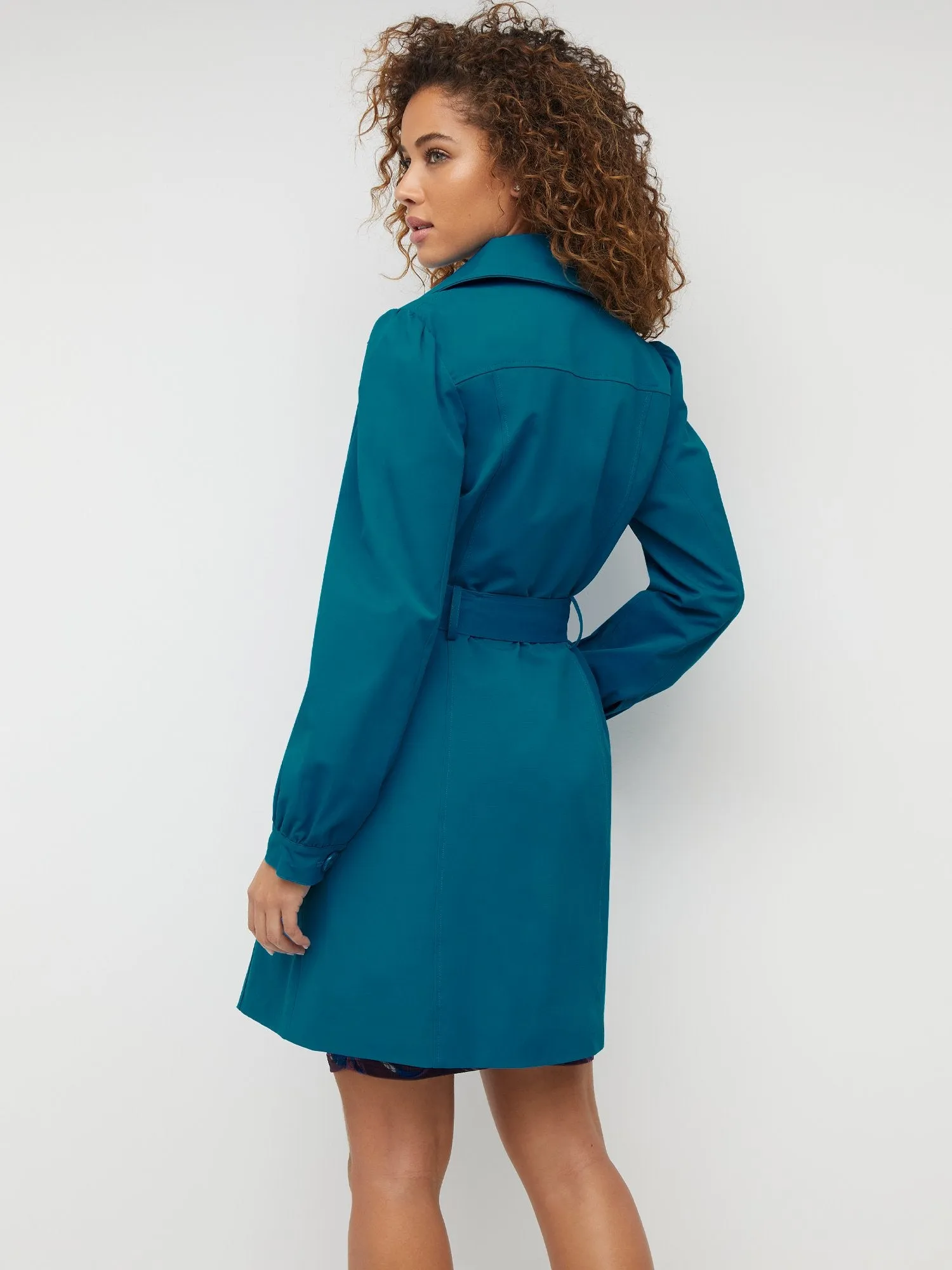 Ruffle-Trim City Trench Coat