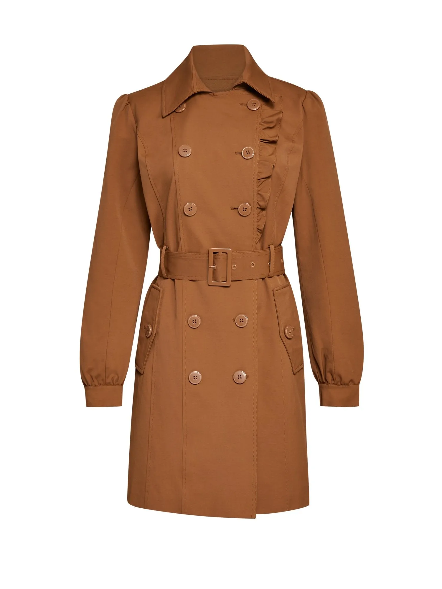 Ruffle-Trim City Trench Coat