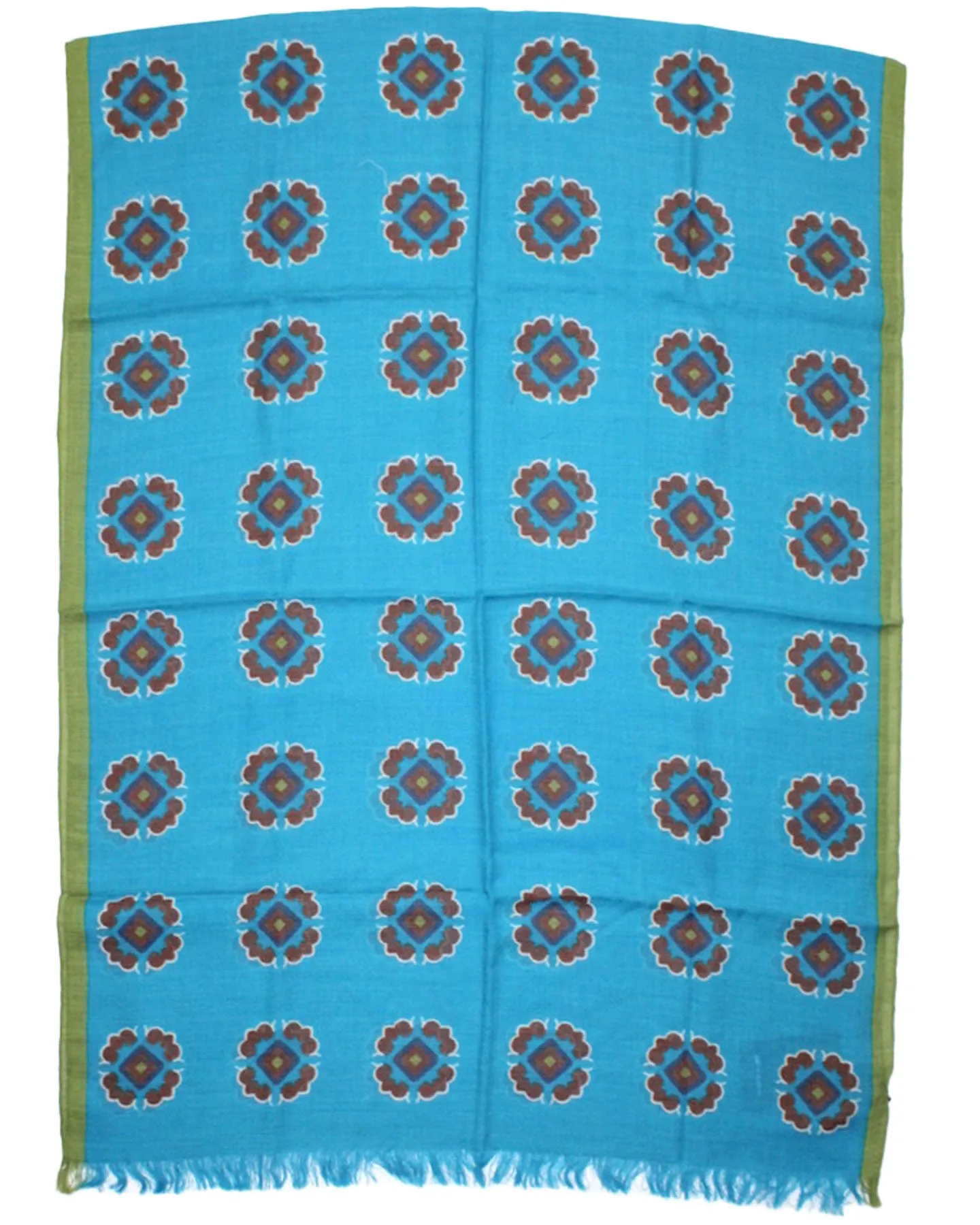 Sartorio Wool Scarf Aqua Blue Brown Green Medallion