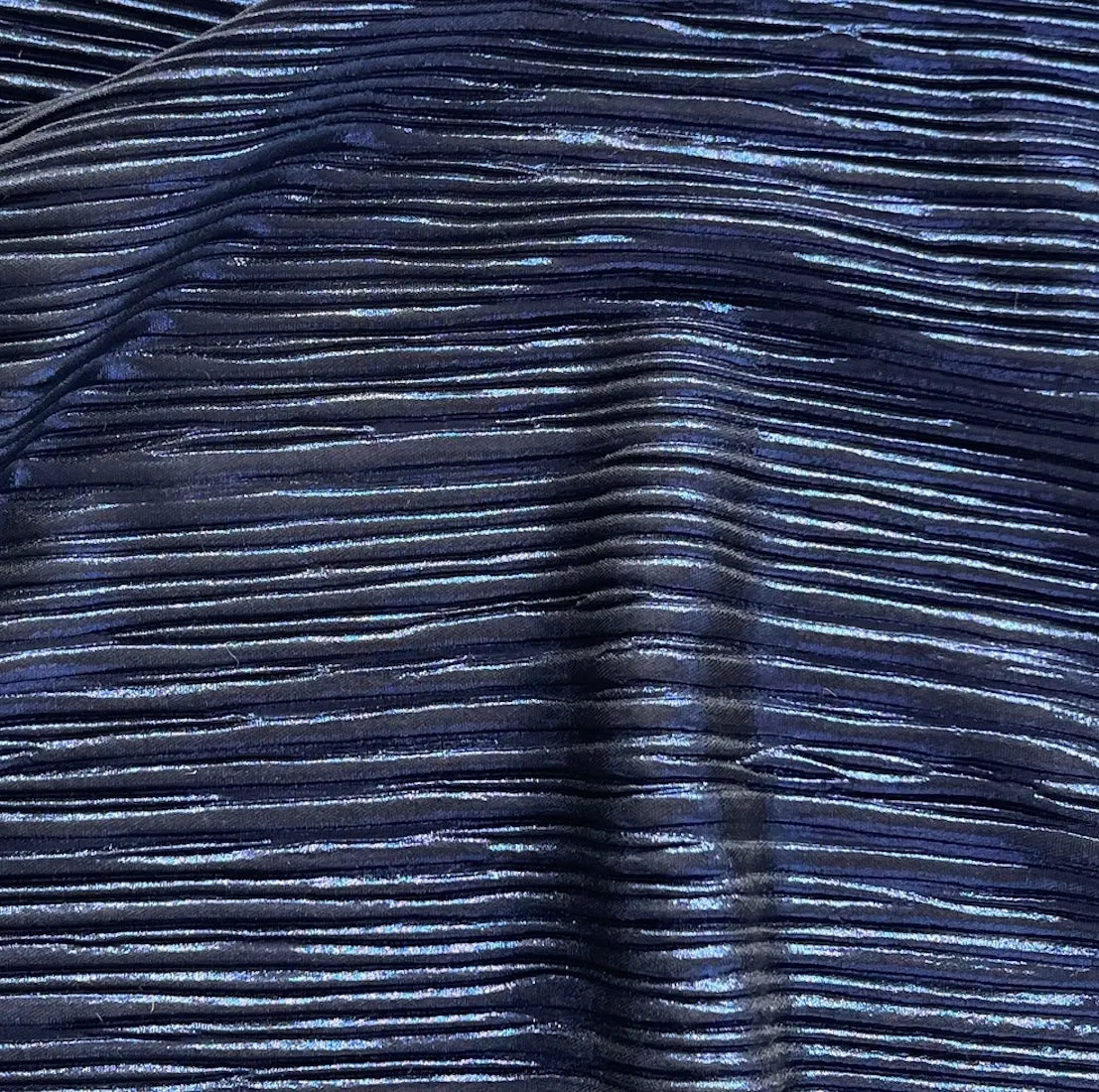 Semi-Sheer Pleated Metallic Cobalt & Coal Stretch Polyester