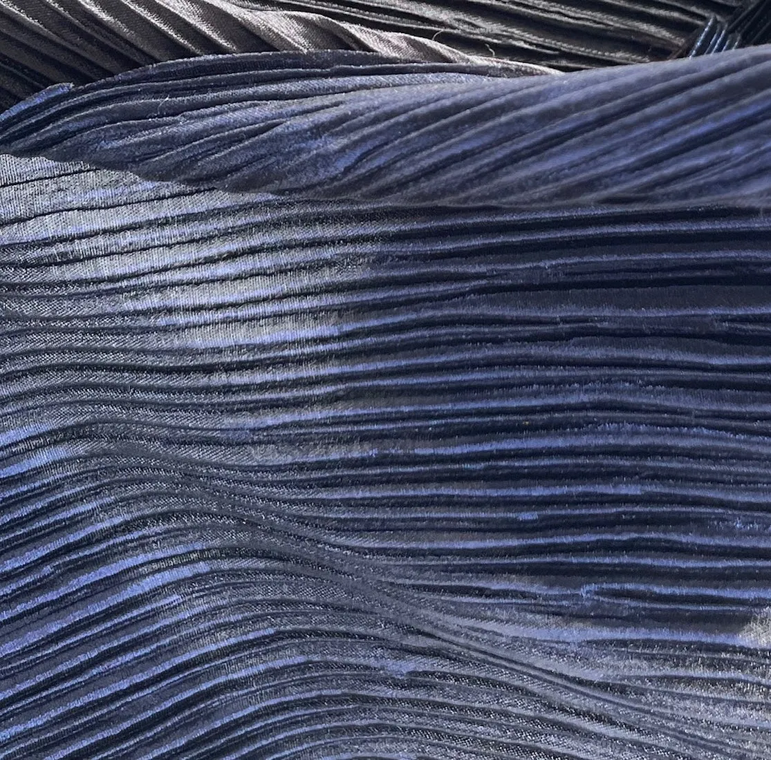 Semi-Sheer Pleated Metallic Cobalt & Coal Stretch Polyester