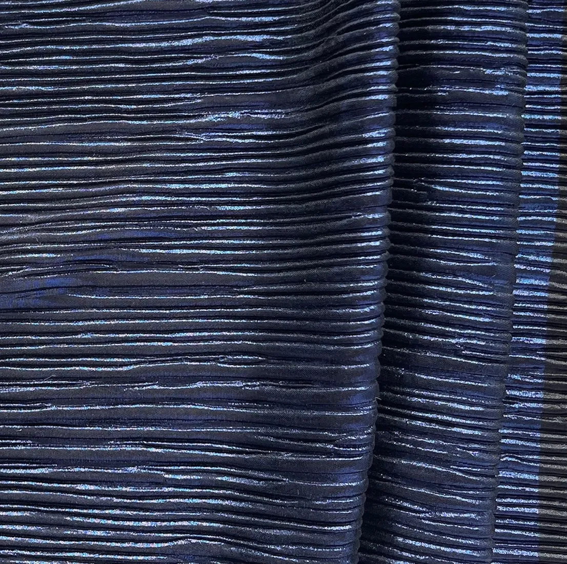 Semi-Sheer Pleated Metallic Cobalt & Coal Stretch Polyester